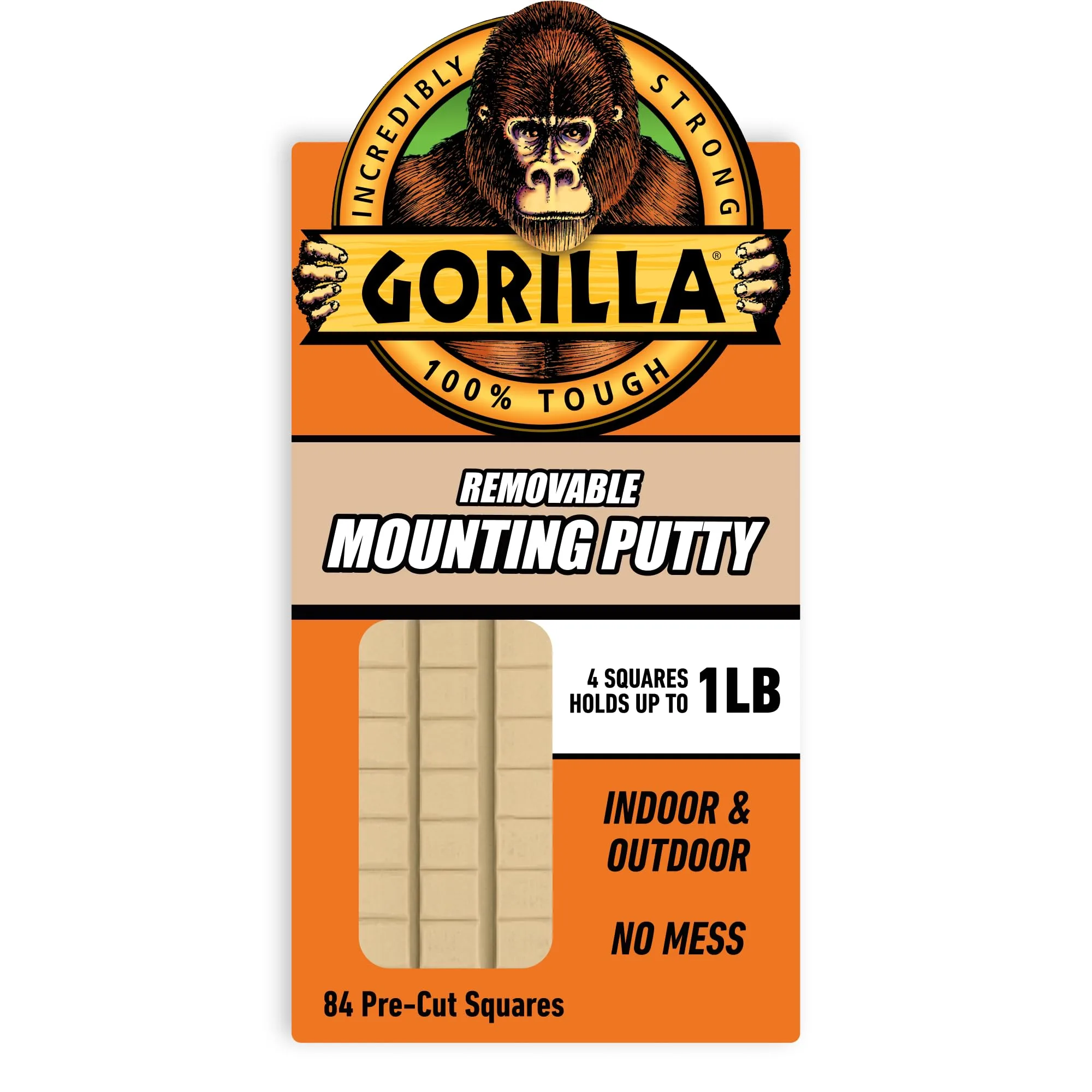 Gorilla Mounting Putty Natural Tan 84 Squares | Non-Toxic Removable Wall Putty - main product image