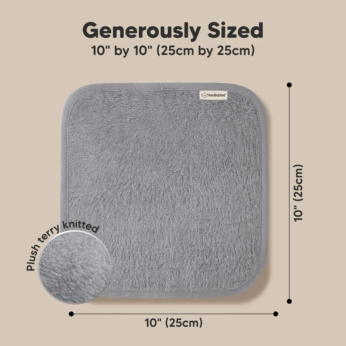 KeaBabies Baby Washcloths 10x10 in Cool Gray | Ultra-Soft Bamboo, Reusable & Absorbent for Gentle Baby Care - view 4