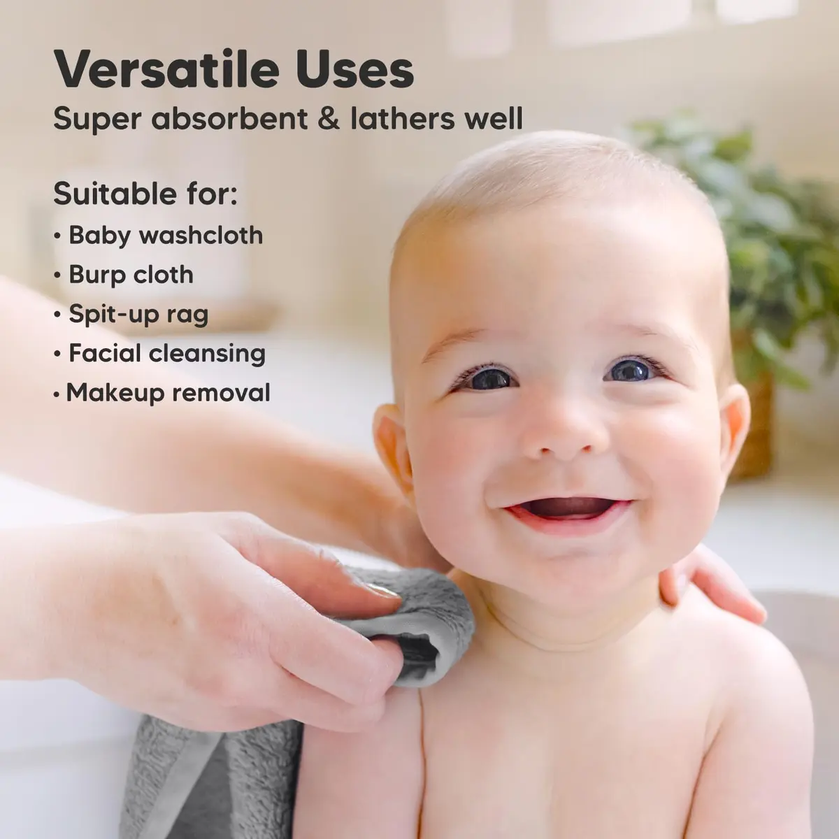 KeaBabies Baby Washcloths 10x10 in Cool Gray | Ultra-Soft Bamboo, Reusable & Absorbent for Gentle Baby Care - view 6