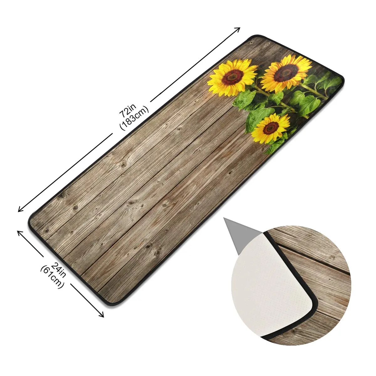 senya Sunflowers On Wood Board Runner Rug 183cm (72" X 24") | Non-Slip Soft Doormat for Kitchen & Home - view 5