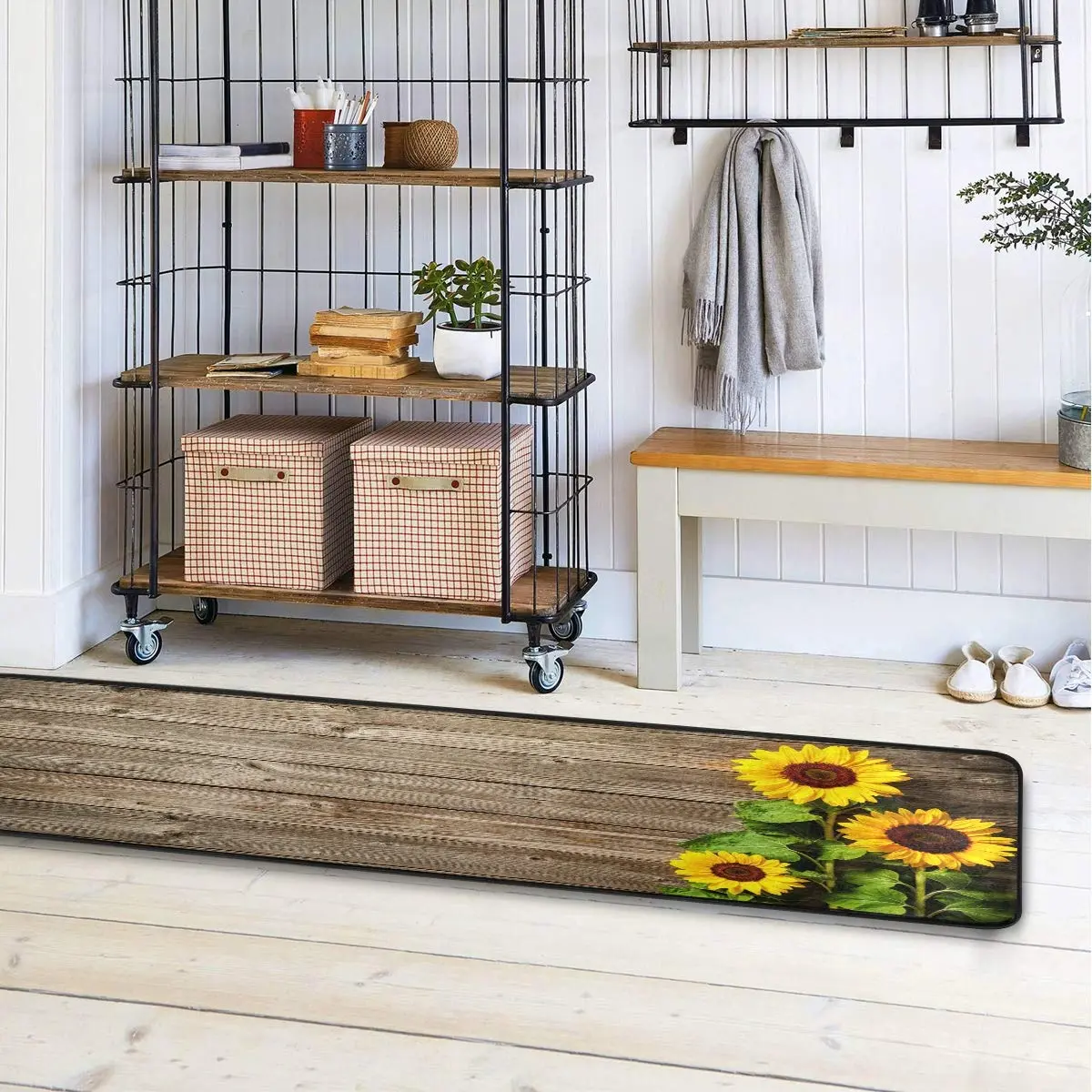 senya Sunflowers On Wood Board Runner Rug 183cm (72" X 24") | Non-Slip Soft Doormat for Kitchen & Home - view 3