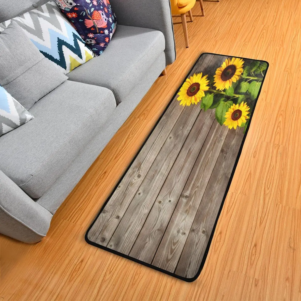 senya Sunflowers On Wood Board Runner Rug 183cm (72" X 24") | Non-Slip Soft Doormat for Kitchen & Home - view 4