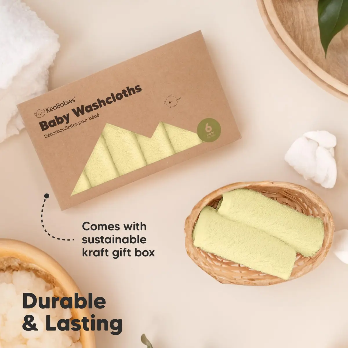 KeaBabies Baby Washcloths 6-Pack | Ultra-Soft Bamboo Face & Body Cloths for Newborns & Toddlers - view 7