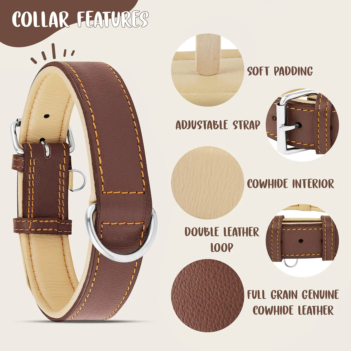Riparo Heavy Duty Leather Dog Collar XXL 24-29" | Adjustable & Stylish - view 5