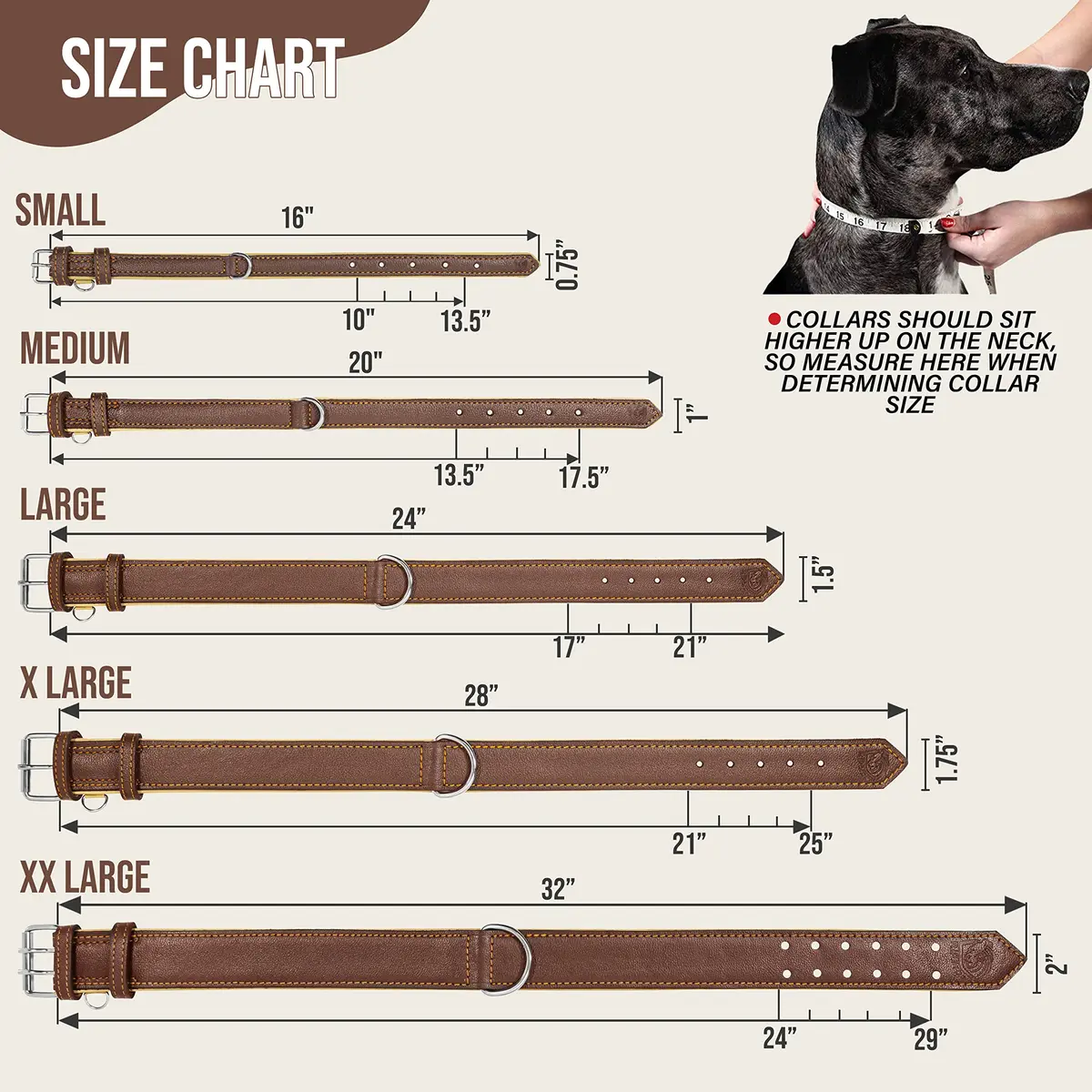 Riparo Heavy Duty Leather Dog Collar XXL 24-29" | Adjustable & Stylish - view 2