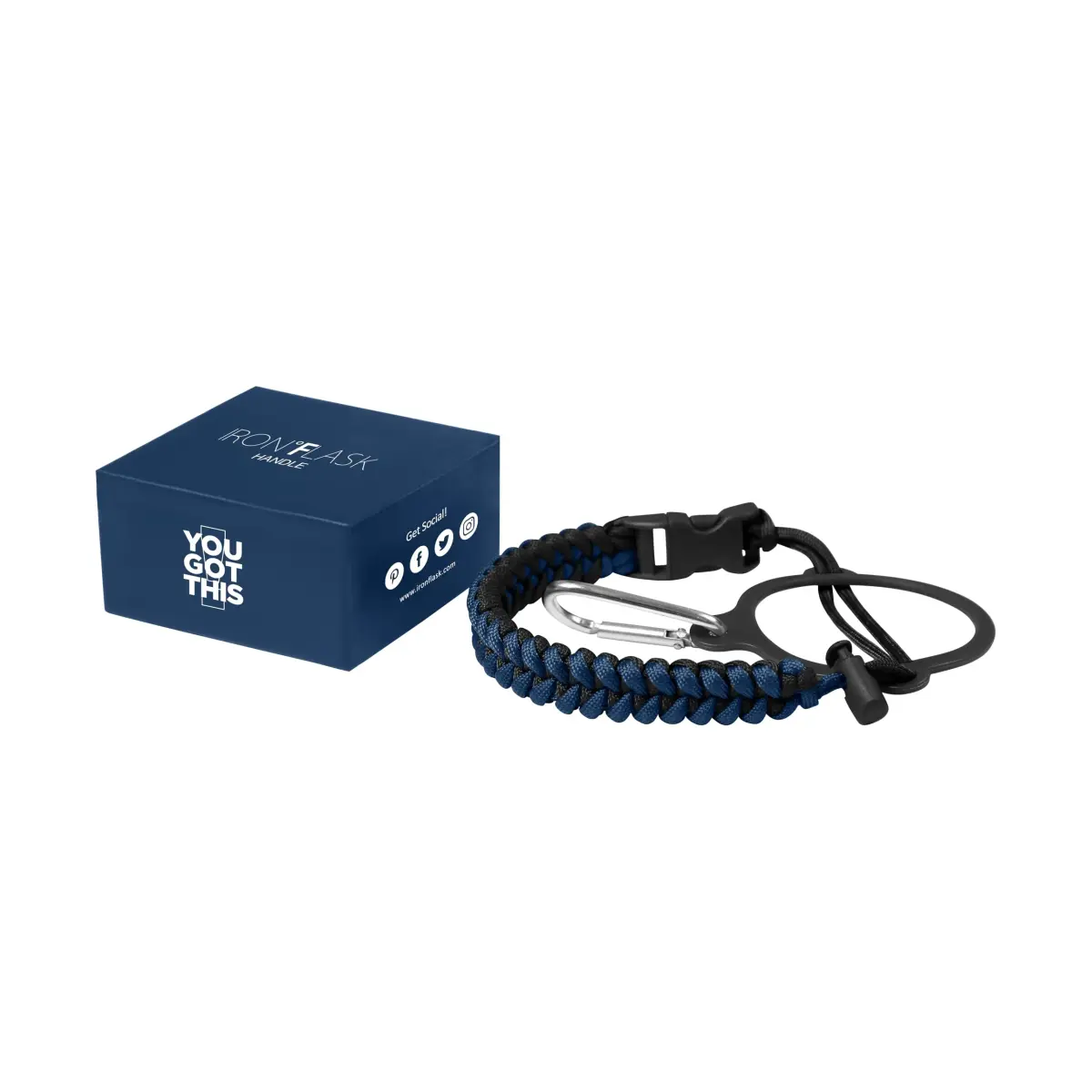 IRON °FLASK Paracord Handle for Wide Mouth Bottles | Durable Carry Strap with Carabiner & Survival Kit - view 2