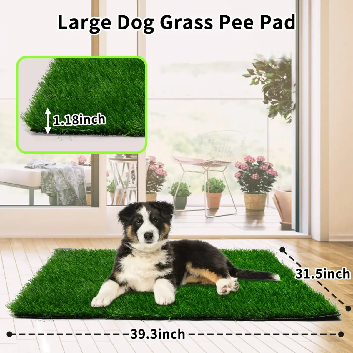 PICK FOR LIFE Reusable Dog Potty Training Grass Pad 80cm x 100cm (31.5in x 39.3in) | Fast-Drain, Easy-Clean Artificial Turf - view 2