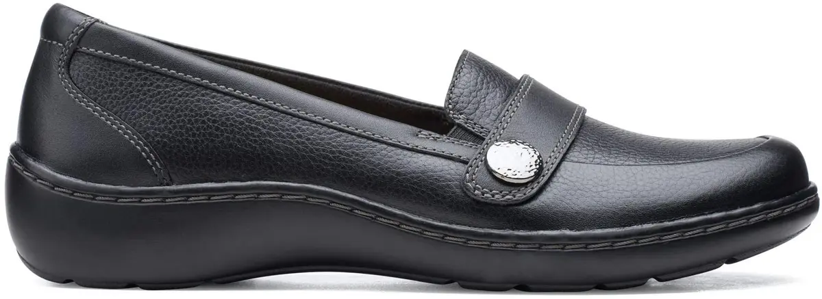 Clarks Women's Cora Daisy Loafer Black Tumbled Leather 7 Wide | Slip-On Comfort with Ortholite Footbed - view 2