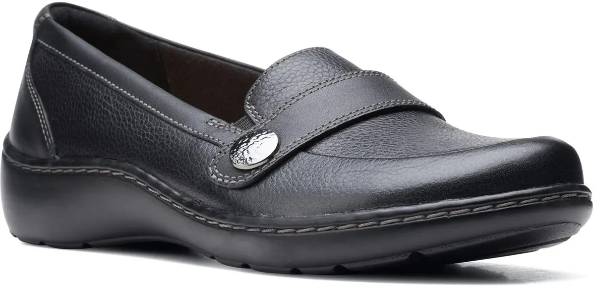 Clarks Women's Cora Daisy Loafer Black Tumbled Leather 7 Wide | Slip-On Comfort with Ortholite Footbed - view 5