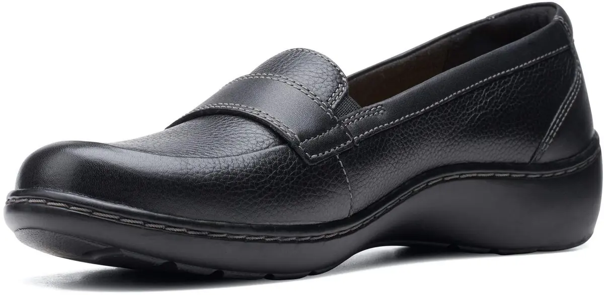 Clarks Women's Cora Daisy Loafer Black Tumbled Leather Wide | Fashion Casual Slip-On - main product image