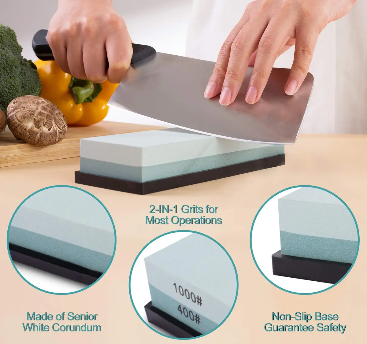 MIDO PROFESSIONAL ABRASIVE Knife Sharpening Stone 400/1000 Grit 1.46 lb (0.68 kg) | Dual-Sided Whetstone for Kitchen Knives - view 3