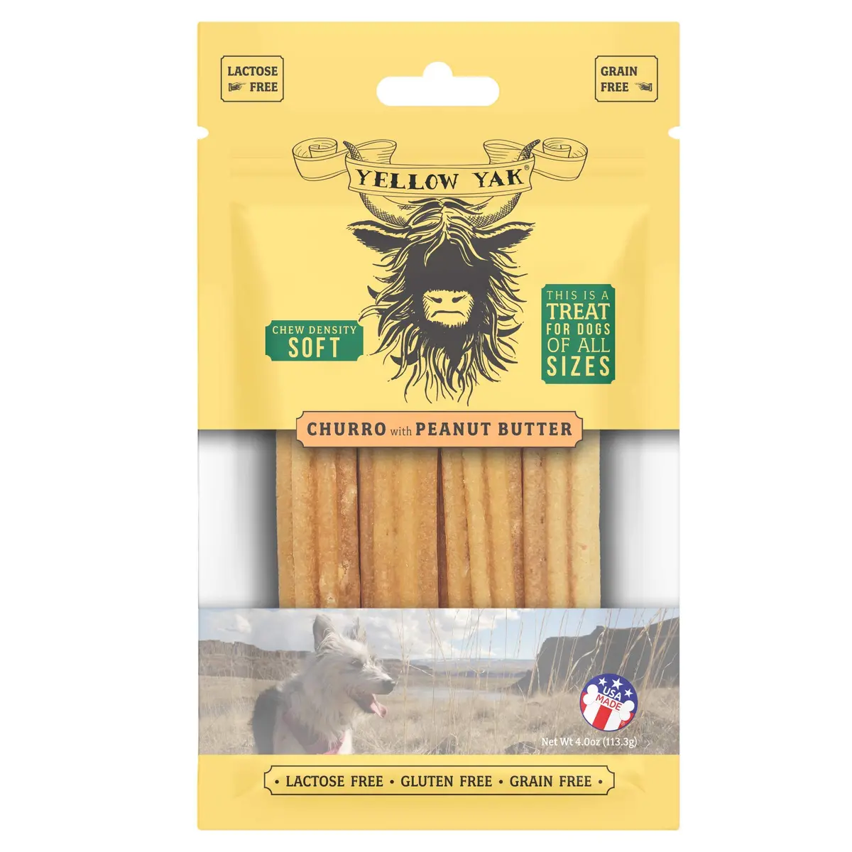 Yellow Yak Churro Chew | USA Made | Lactose-Free | Grain-Free | for All Dogs | 4 Chews - main product image