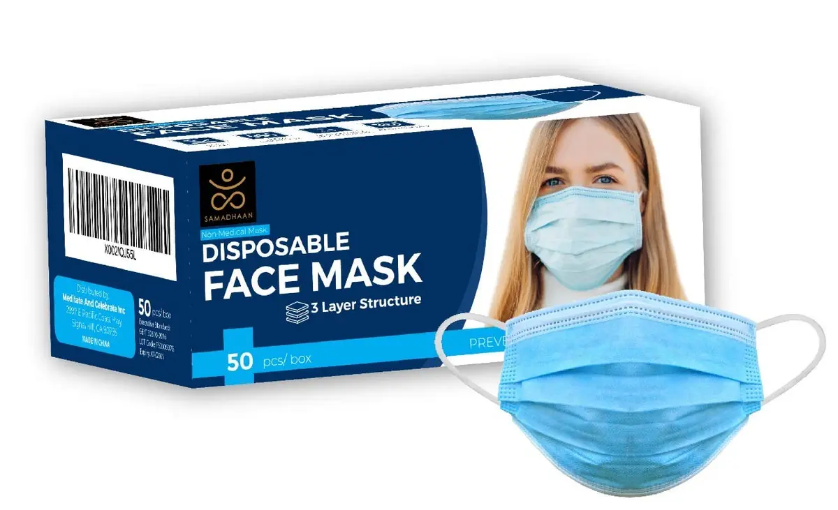 Samadhaan 3-Layer Disposable Face Masks, 50 Count (Blue) | Breathable Filtration for Daily Use - main product image