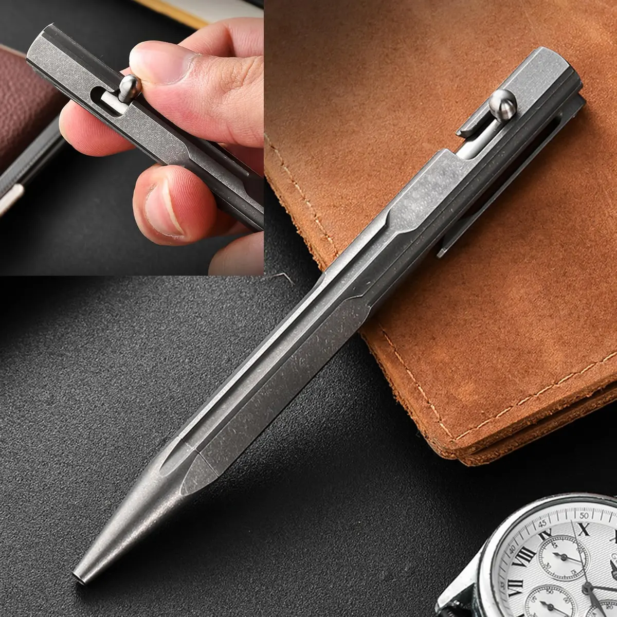 Hamans Bolt Action Pen Titanium Ballpoint Pen 120mm | Compact, Refillable, Grey - view 9