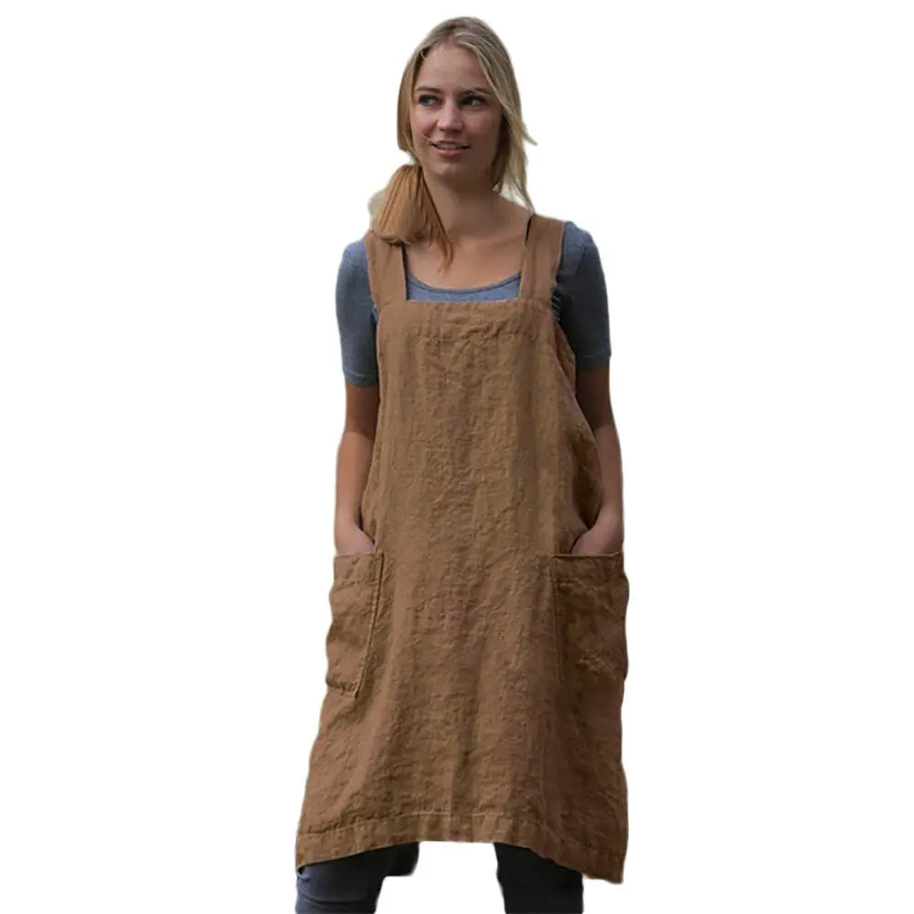 Larmliss Women’s Pinafore Square Apron 70% Cotton, 30% Linen | Cross Back, Large Pockets, Breathable & Durable - main product image