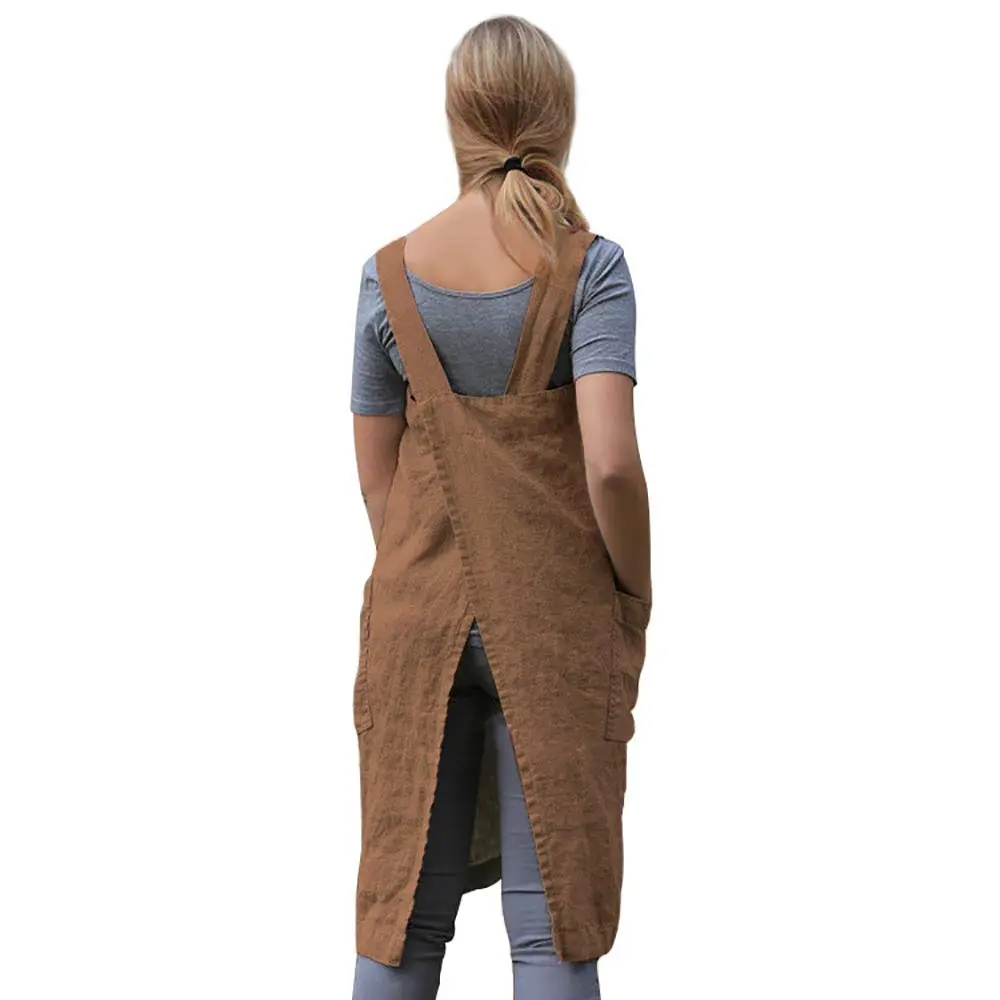 Larmliss Women’s Pinafore Square Apron 70% Cotton, 30% Linen | Cross Back, Large Pockets, Breathable & Durable - view 5