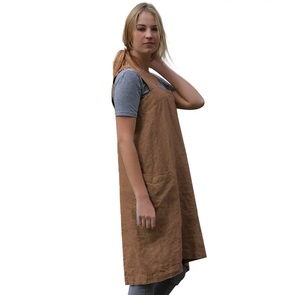 Larmliss Women’s Pinafore Square Apron 70% Cotton, 30% Linen | Cross Back, Large Pockets, Breathable & Durable - view 4