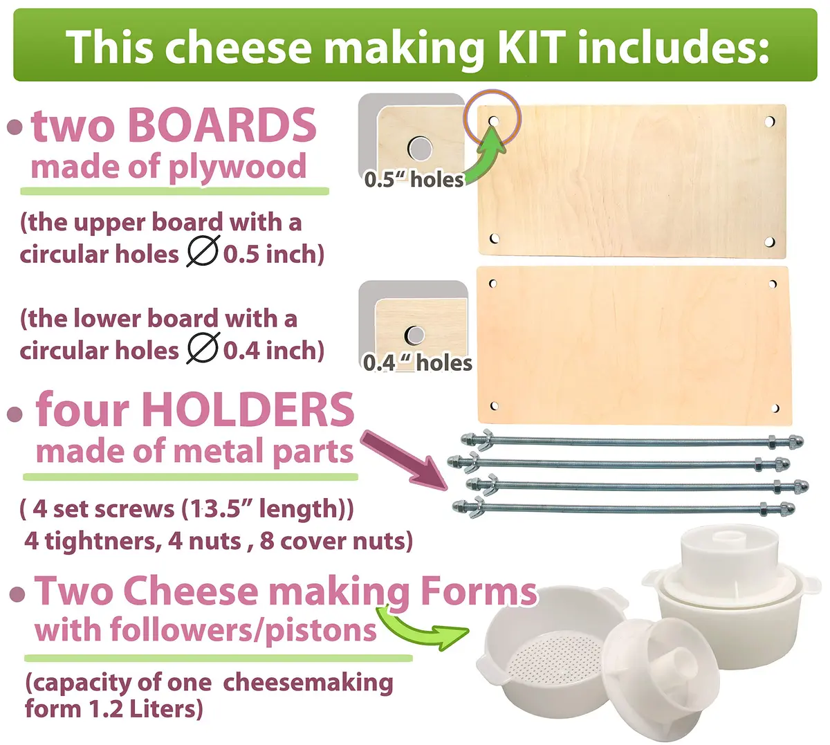 PetriStor Wooden Cheese Press with 2 Cheese Mold, 1.3Qt | Home Cheese Making Kit for Hard & Soft Cheeses - view 8