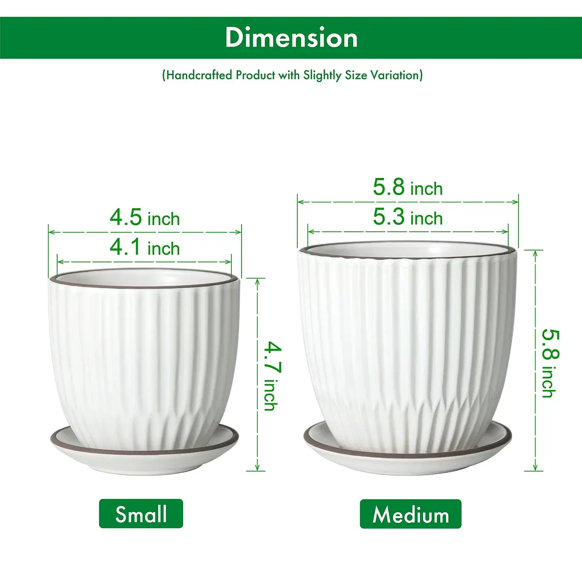 D'vine Dev 2-Pack Stoneware Planter Pots, 4.5 in & 5.8 in, Ivory | Modern Ribbed Ceramic Indoor Planters - view 3
