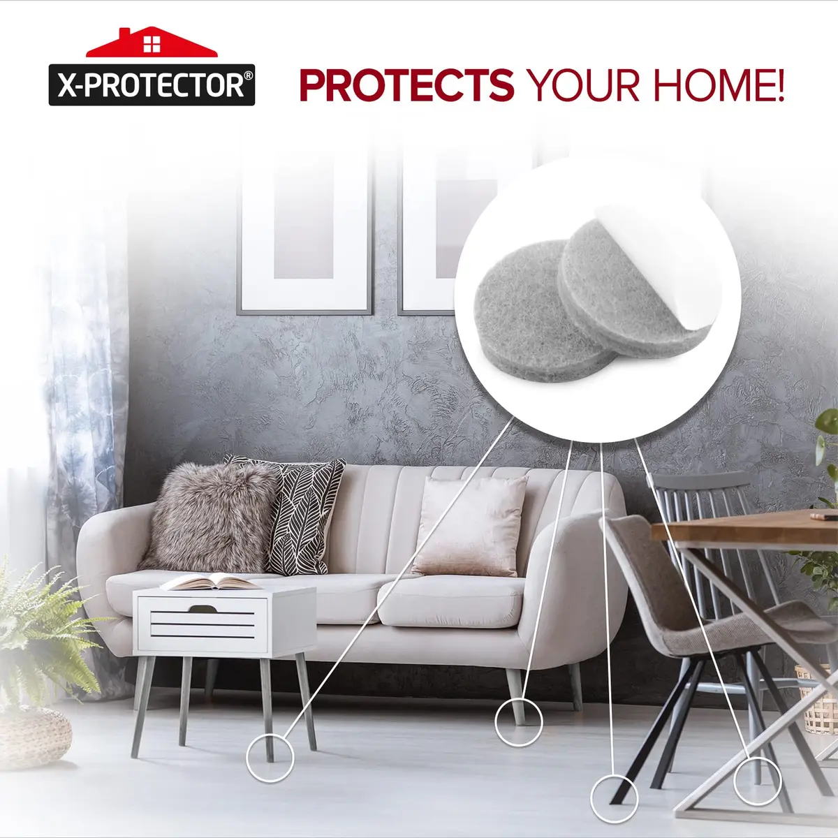 X-Protector Grey 48 PCS 1" Round Furniture Floor Protector Pads | Protects Wood & Laminate Floors - view 6