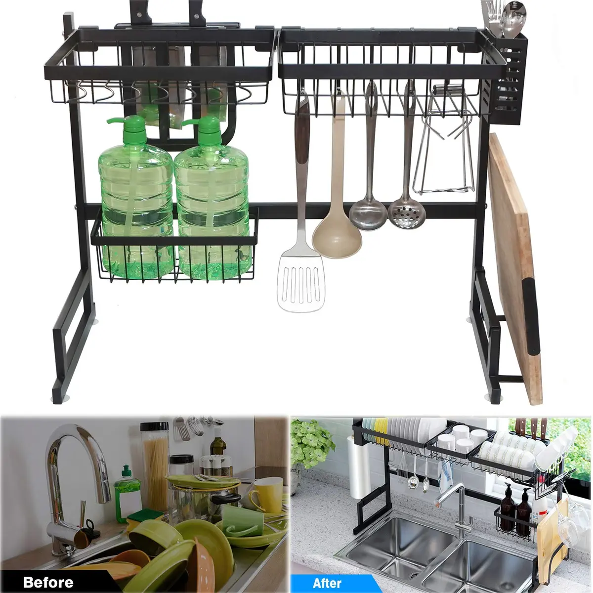 HTTMT Stainless Steel Dish Rack Over Sink W/Cutlery Holder 27.17in x 13in | Durable, Rust-Free Kitchen Organizer - view 5