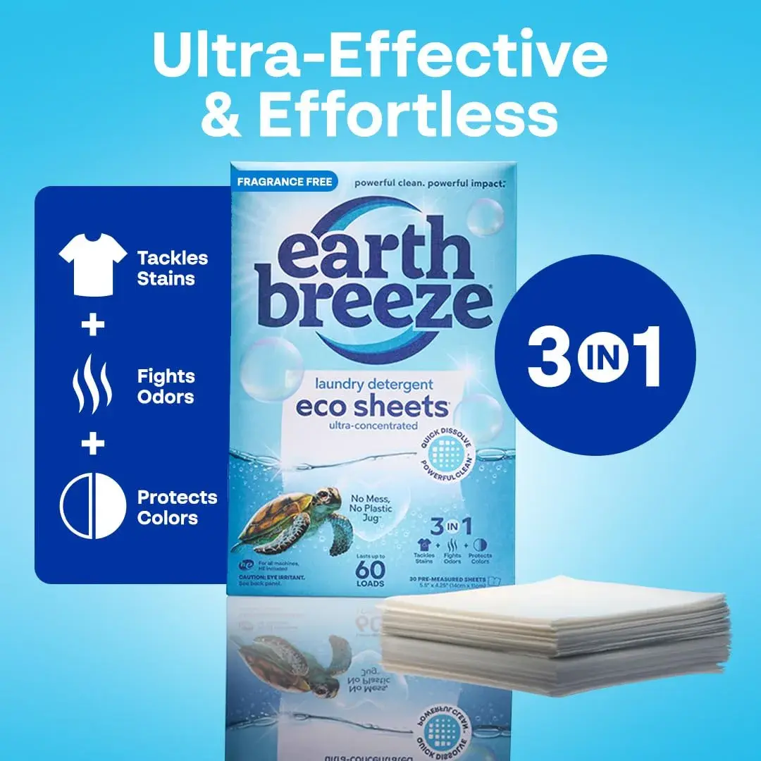 Earth Breeze Fragrance-Free Laundry Detergent Sheets 30 Count (60 Loads) | Eco-Friendly Liquidless Soap - view 4
