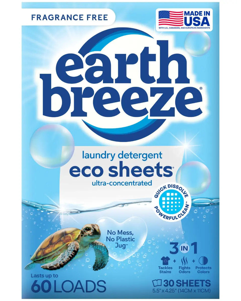 Earth Breeze Fragrance-Free Laundry Detergent Sheets 30 Count (60 Loads) | Eco-Friendly Liquidless Soap - main product image
