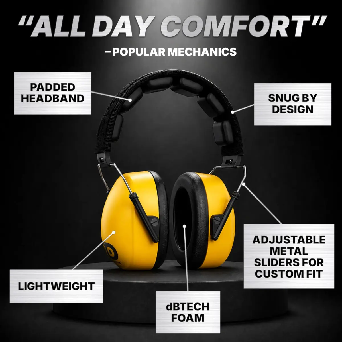 Decibel Defense 37 dB NRR Safety Earmuffs - Bright Yellow | Superior Noise Reduction - view 4
