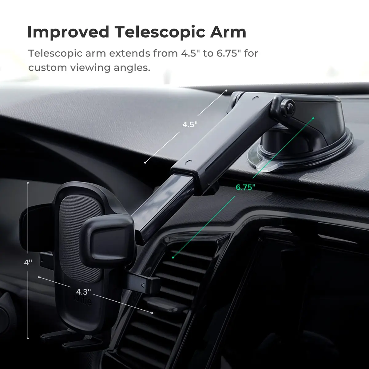 iOttie Easy One Touch 5 Signature Dashboard & Windshield Car Mount Phone Holder with Telescopic Arm, 20.3 cm (8 inches) Extension | Secure Grip for Smartphones - view 3