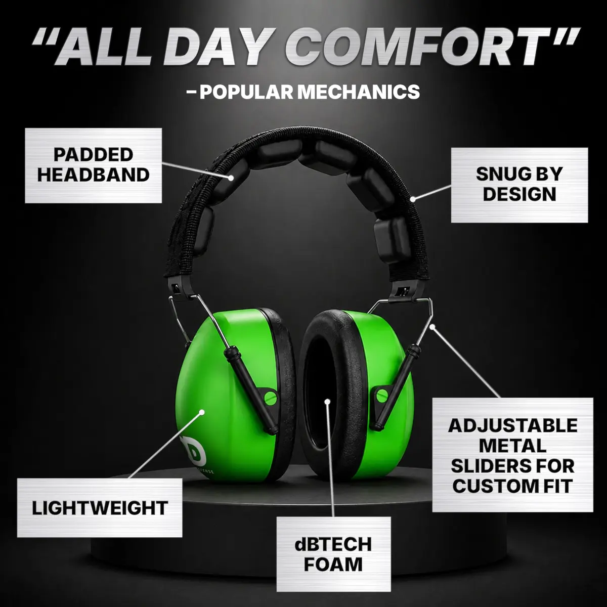 DECIBEL DEFENSE Ear Protection 37 dB NRR Safety Green | Industry-Leading Noise Reduction - view 4