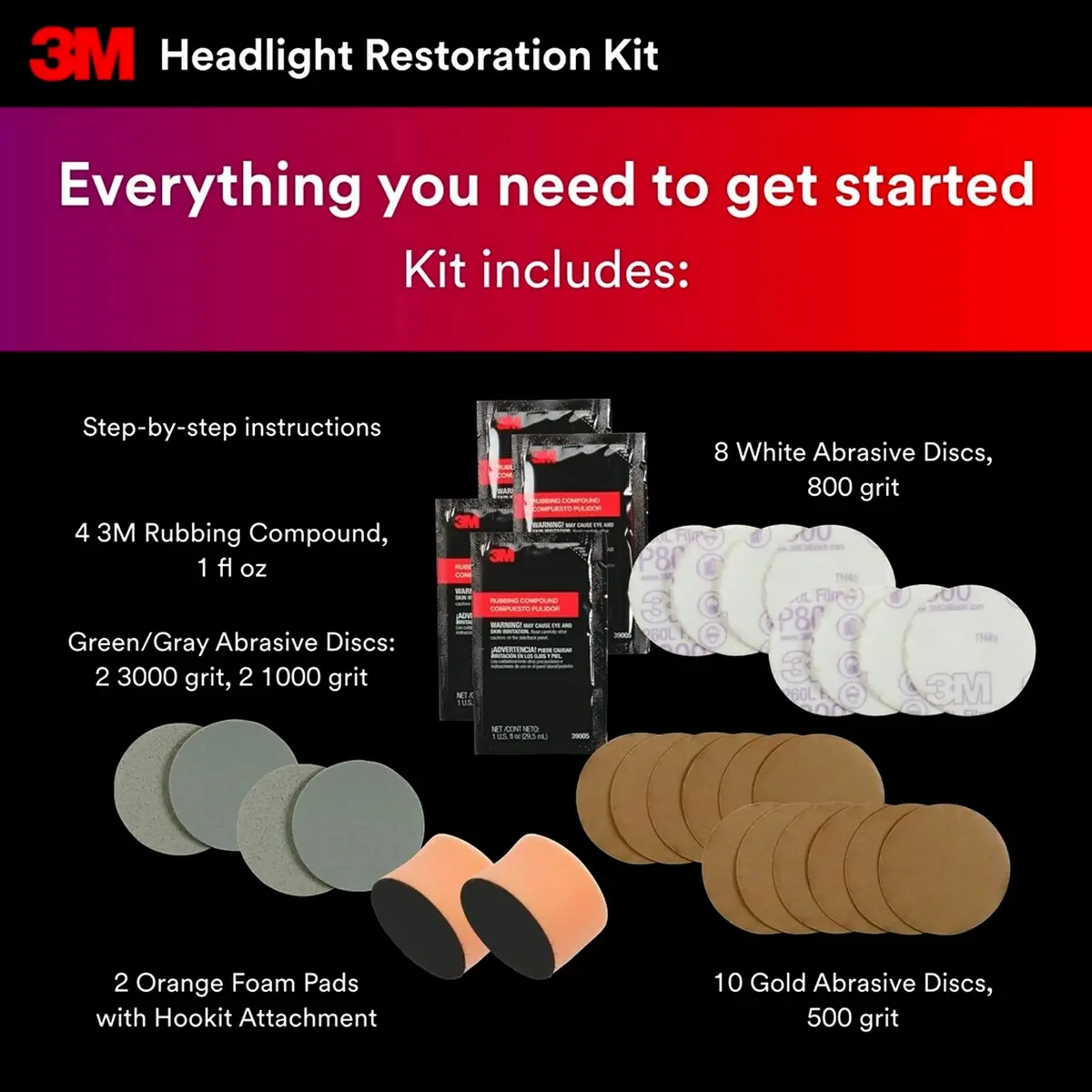3M Headlight Lens Restoration Kit 2-Pack | Restores Cloudy Yellowed Plastic Lenses - view 4