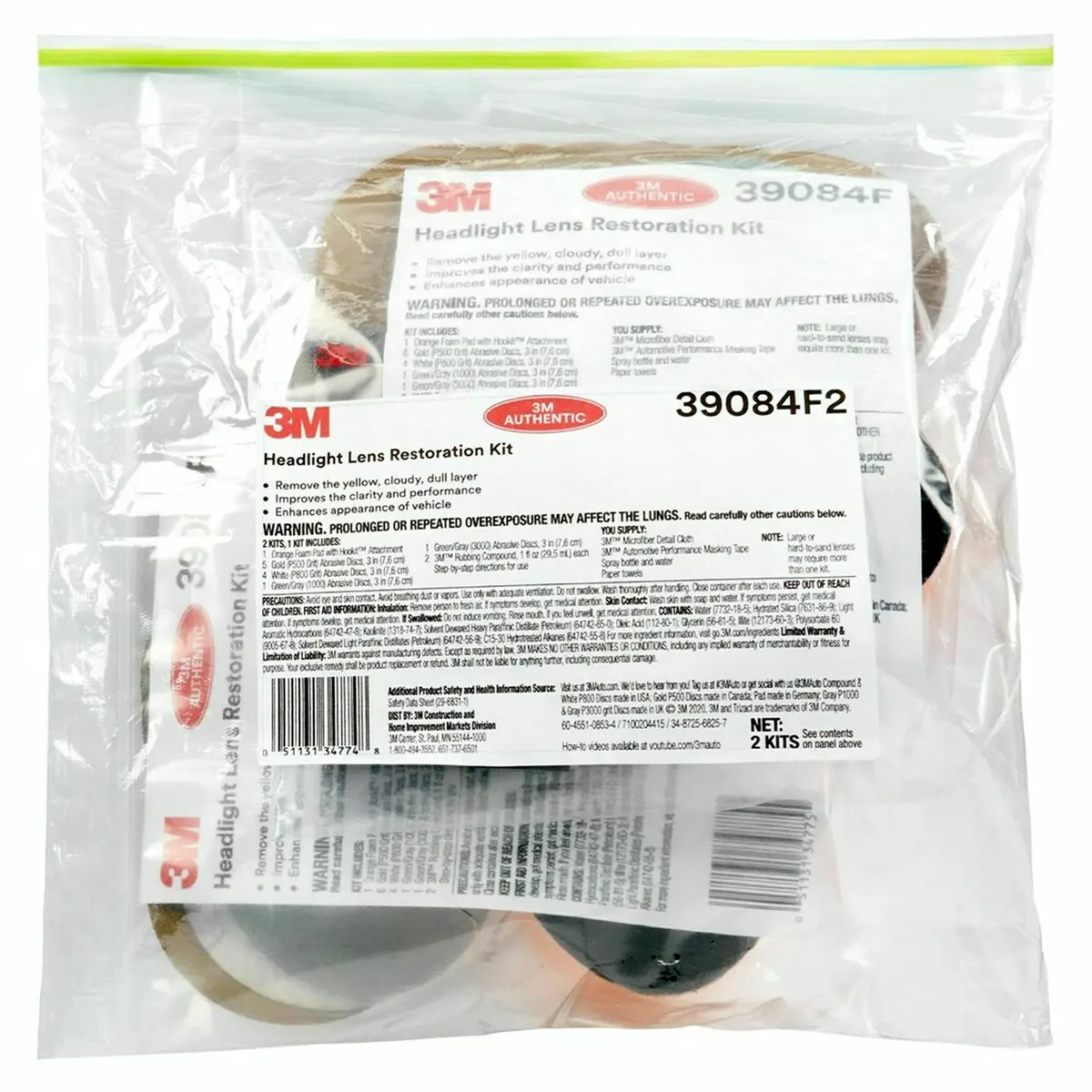 3M Headlight Lens Restoration Kit 2-Pack | Restores Cloudy Yellowed Plastic Lenses - view 2