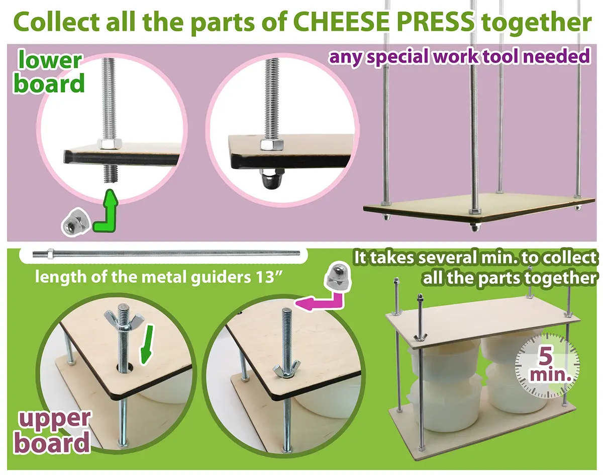 PetriStor Wooden Cheese Press 16in | Durable Home Cheese Making Tool with Metal Guides - view 5