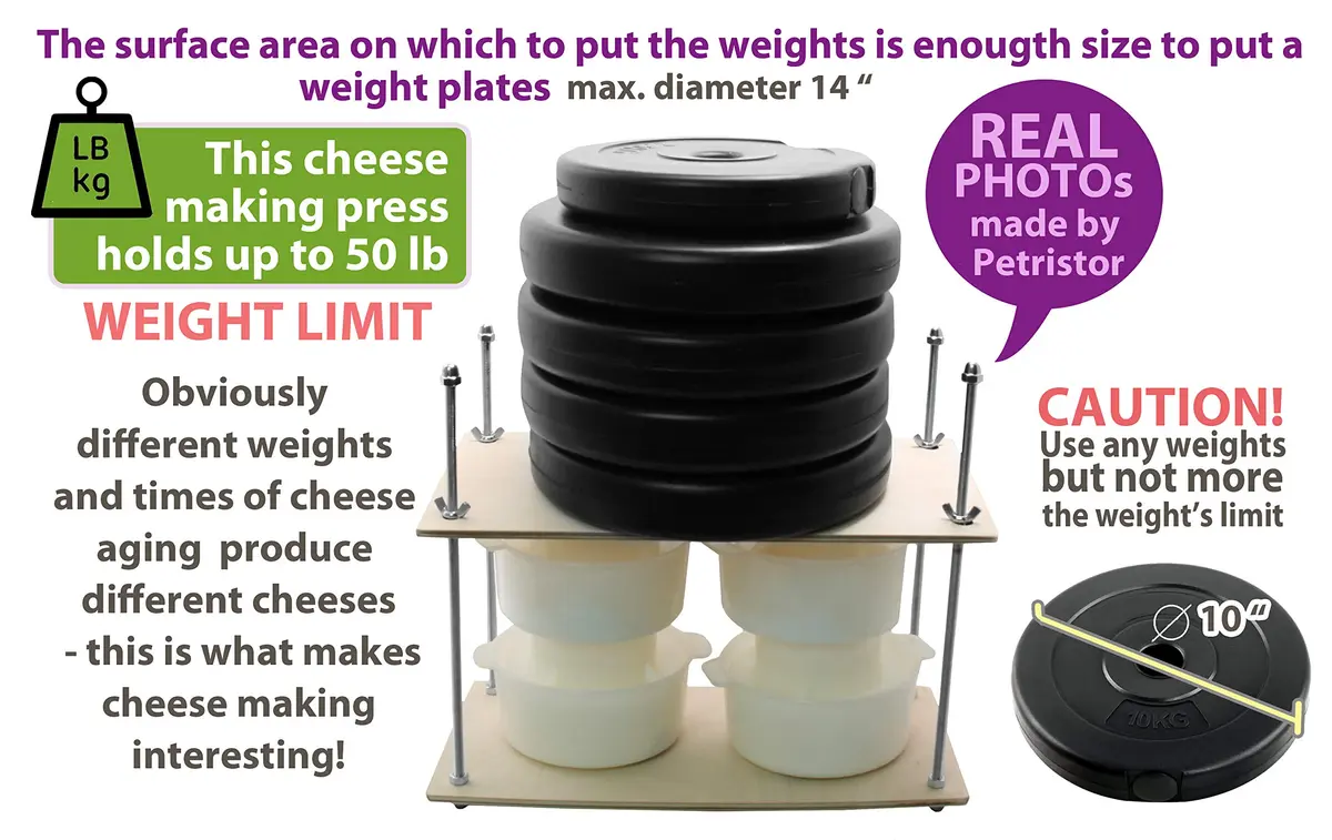 PetriStor Wooden Cheese Press 16in | Durable Home Cheese Making Tool with Metal Guides - view 8