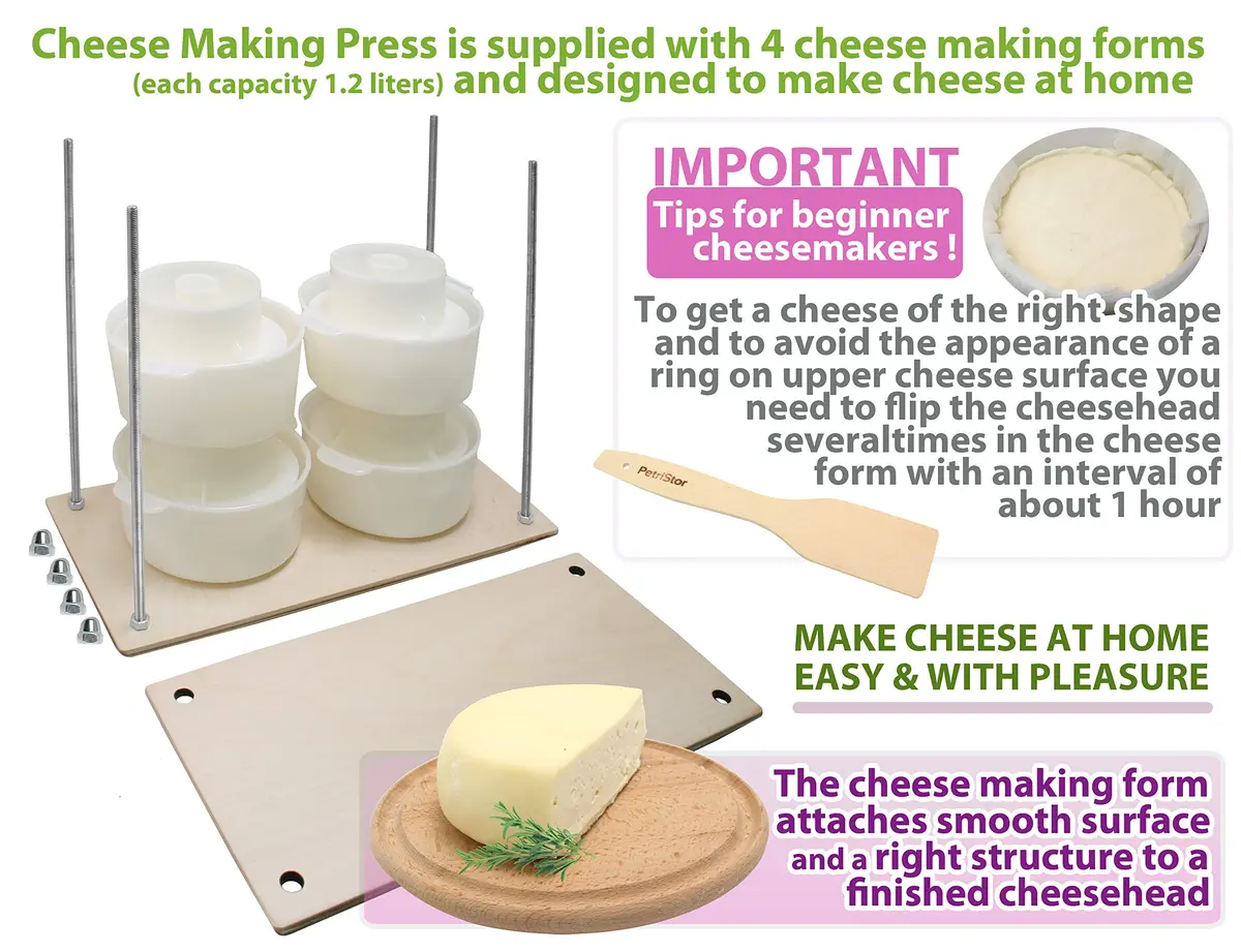 PetriStor Wooden Cheese Press 16in | Durable Home Cheese Making Tool with Metal Guides - view 9