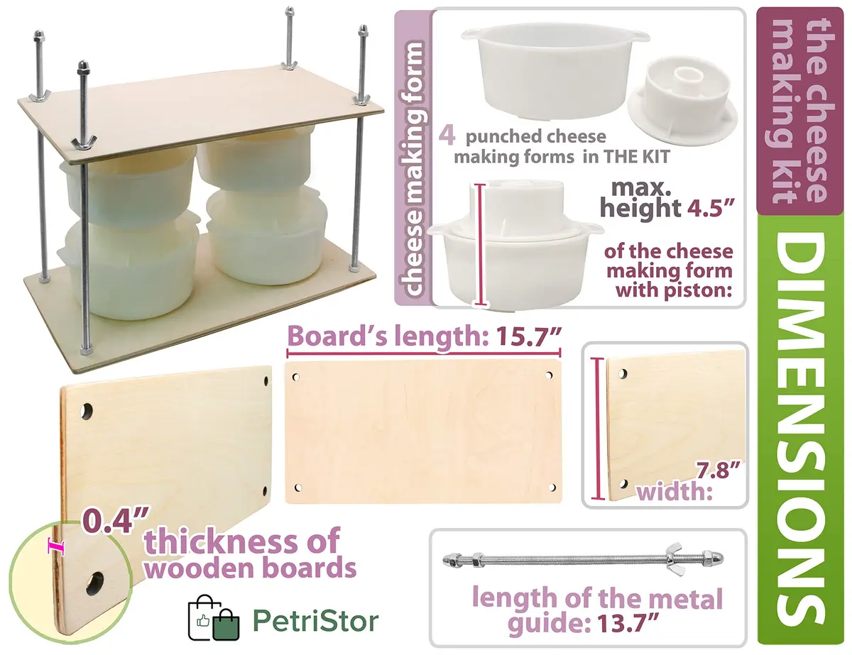 PetriStor Wooden Cheese Press 16in | Durable Home Cheese Making Tool with Metal Guides - view 3