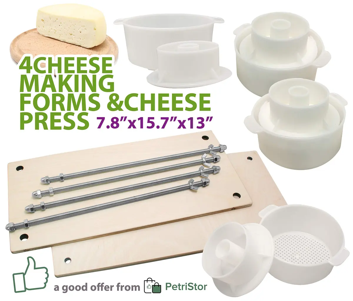 PetriStor Wooden Cheese Press 16in | Durable Home Cheese Making Tool with Metal Guides - view 4