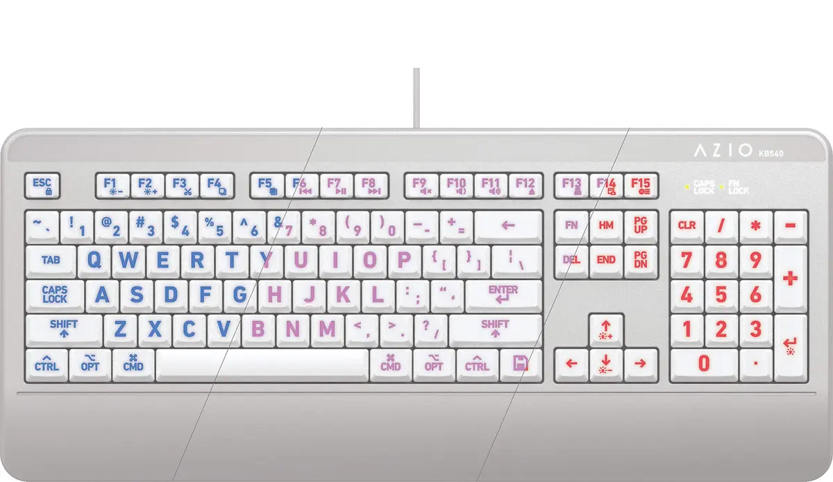 Azio KB540 Large Print 3-Color LED Wired USB Keyboard | Waterproof & Mac Compatible - main product image