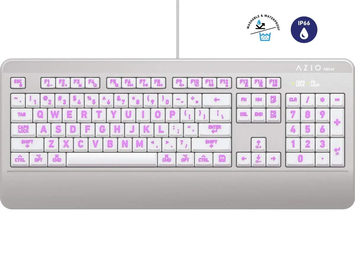 Azio KB540 Large Print 3-Color LED Wired USB Keyboard | Waterproof & Mac Compatible - view 2