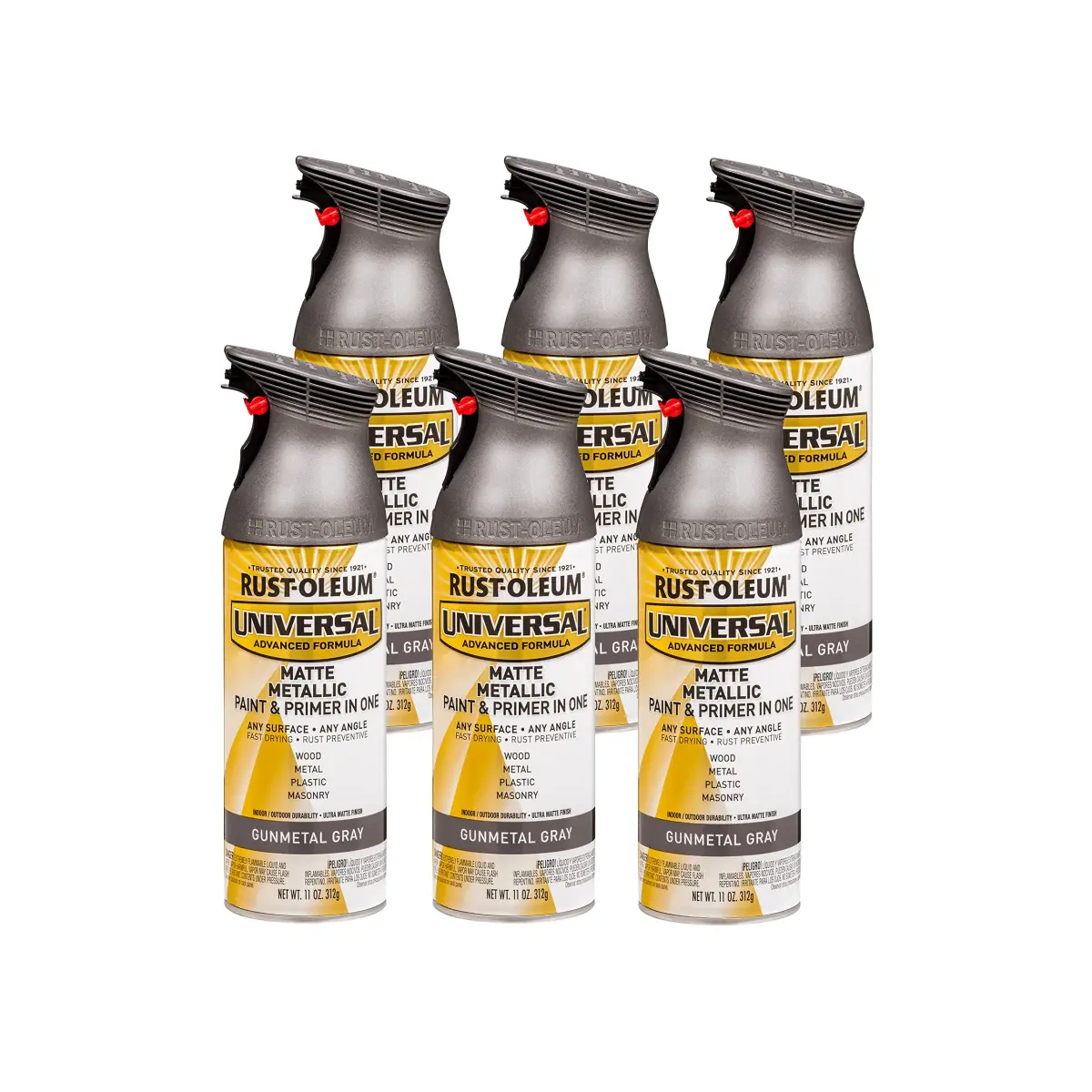 Rust-Oleum Universal All Surface Matte Gunmetal Gray Metallic Spray Paint, 11 oz (Pack of 6) - main product image