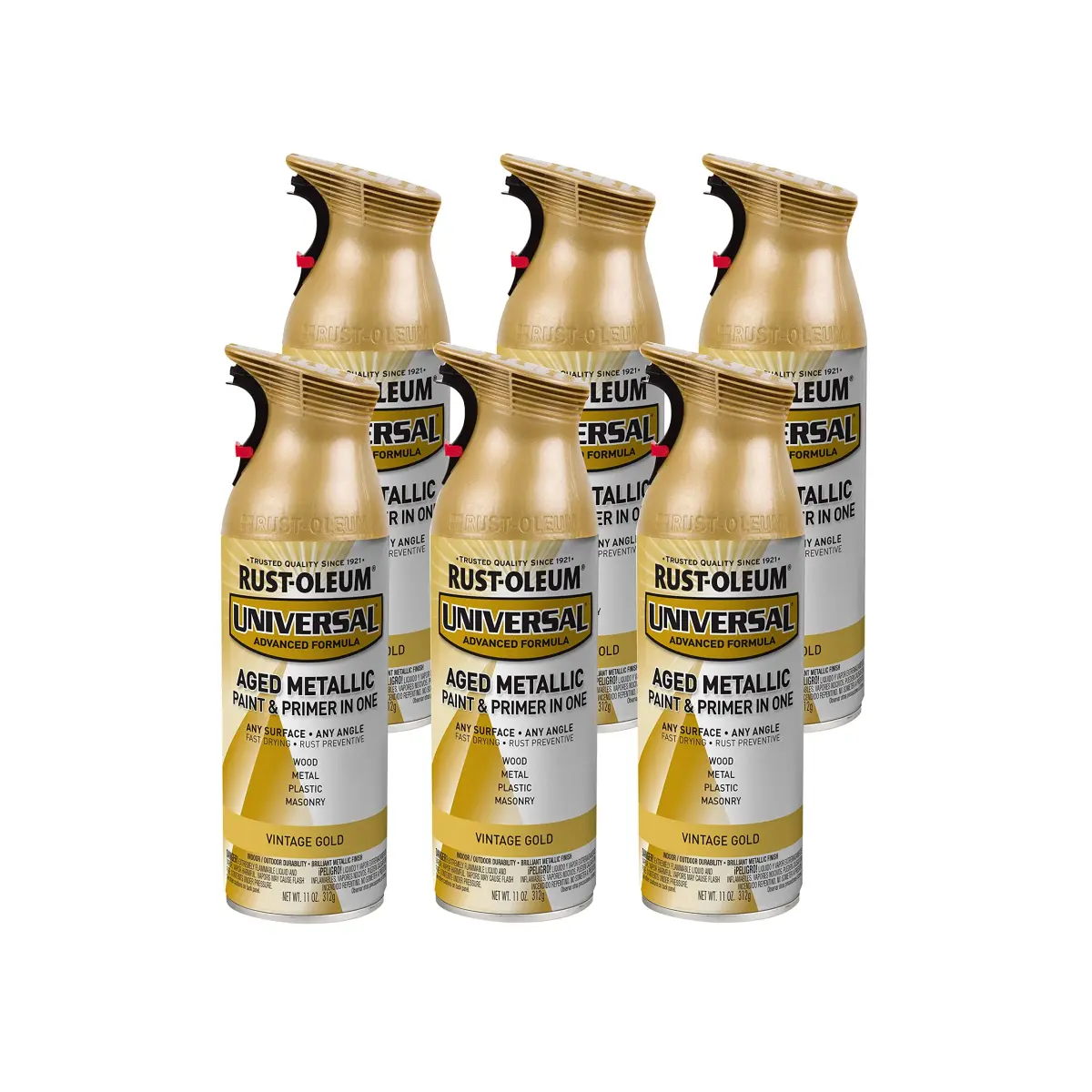 Rust-Oleum Vintage Gold Metallic All Surface Spray Topcoat, 11 oz (Pack of 6) - main product image