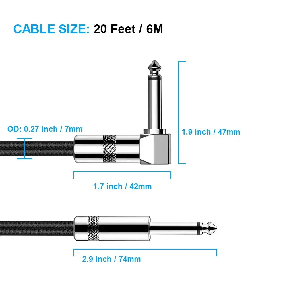 New Bee 20 ft (6.1 m) Instrument Cable | Low Noise High Fidelity Balanced Audio Cord - view 2