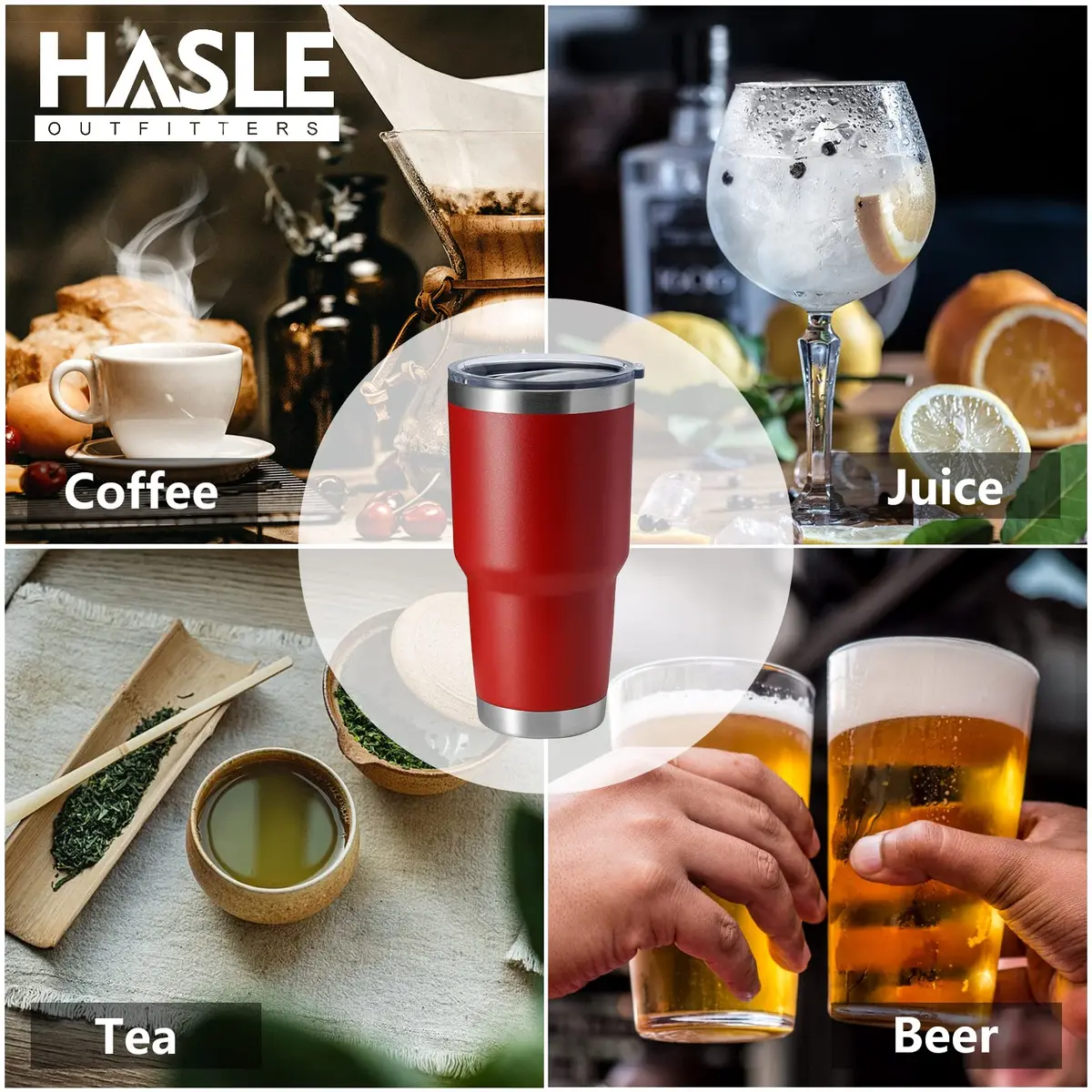 HASLE OUTFITTERS Red 30oz (887ml) Stainless Steel Tumbler Set | Insulated Travel Mug for Hot & Cold Drinks - view 5