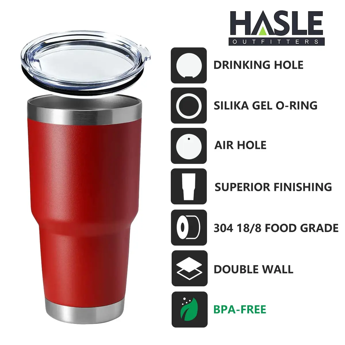 HASLE OUTFITTERS Red 30oz (887ml) Stainless Steel Tumbler Set | Insulated Travel Mug for Hot & Cold Drinks - view 2