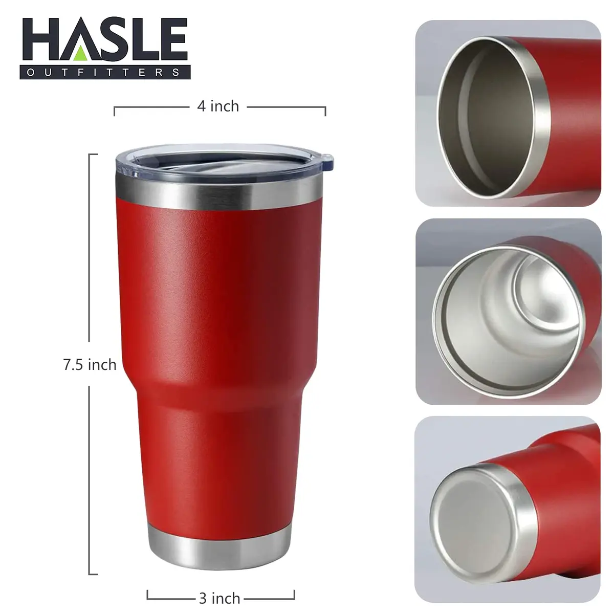 HASLE OUTFITTERS Red 30oz (887ml) Stainless Steel Tumbler Set | Insulated Travel Mug for Hot & Cold Drinks - view 3
