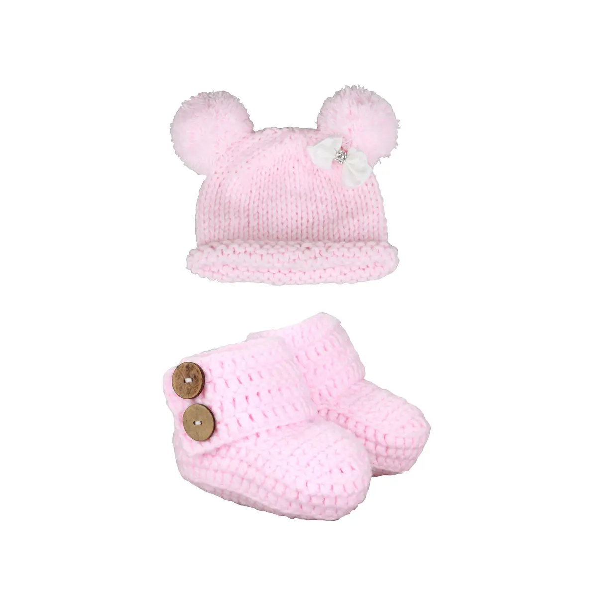 zefen Baby Knit Crochet Booties & Hat Set | Handmade Cotton Newborn Shoes & Cap (0-3 months) - main product image