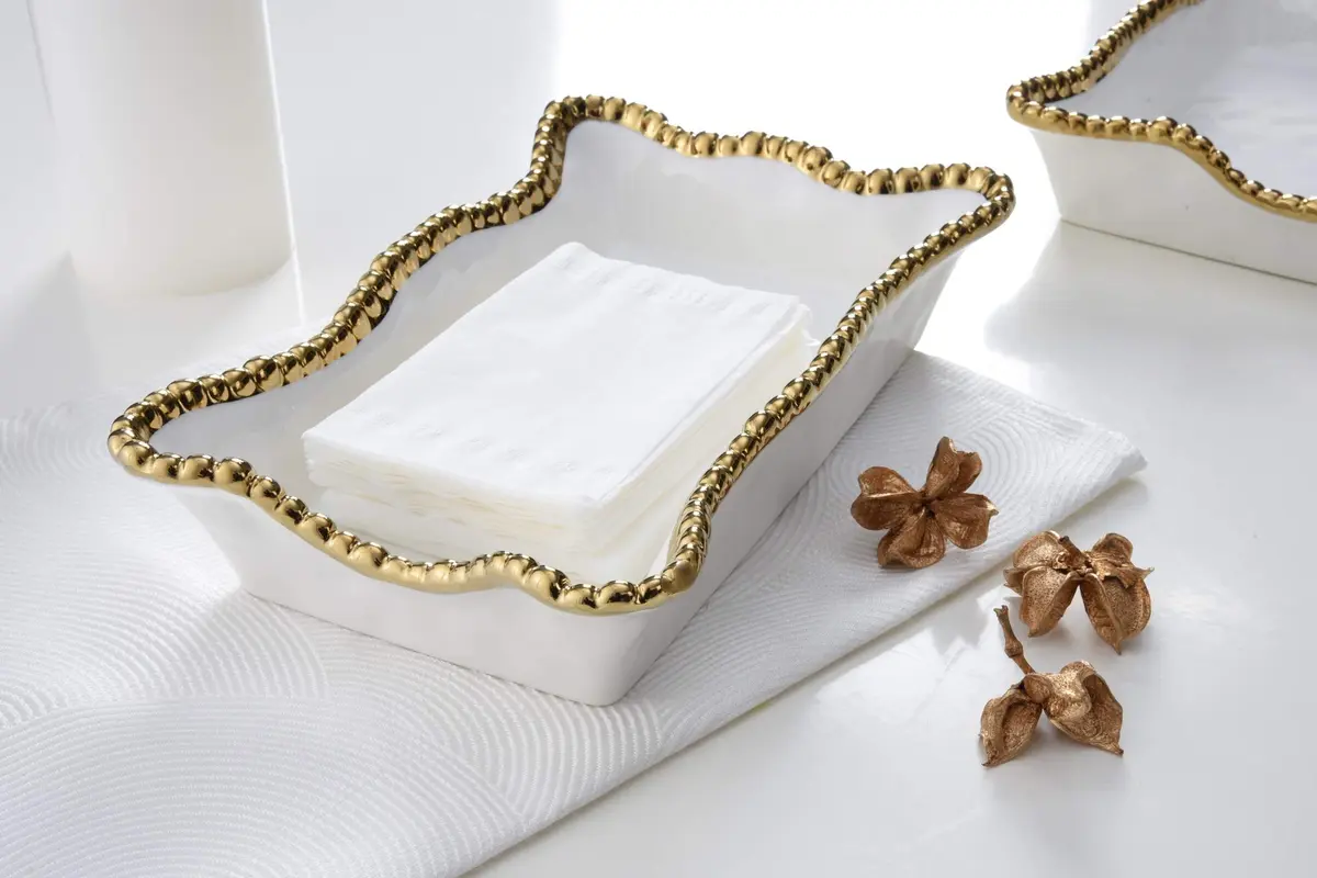 Pampa Bay Verona Napkin Holder 25.4 cm (10 Inch) | White Porcelain with Titanium Finish - view 4