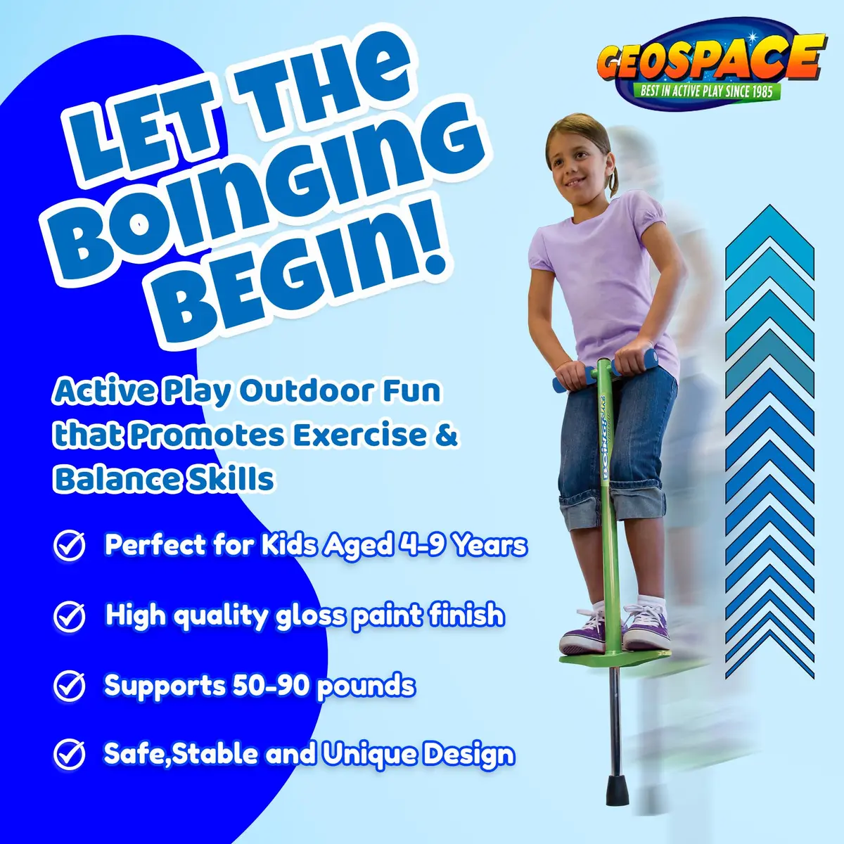 Geospace Jumparoo BOING! JR. Steel POGO STICK for Kids 50-90 Lbs | Active Outdoor Play - view 3