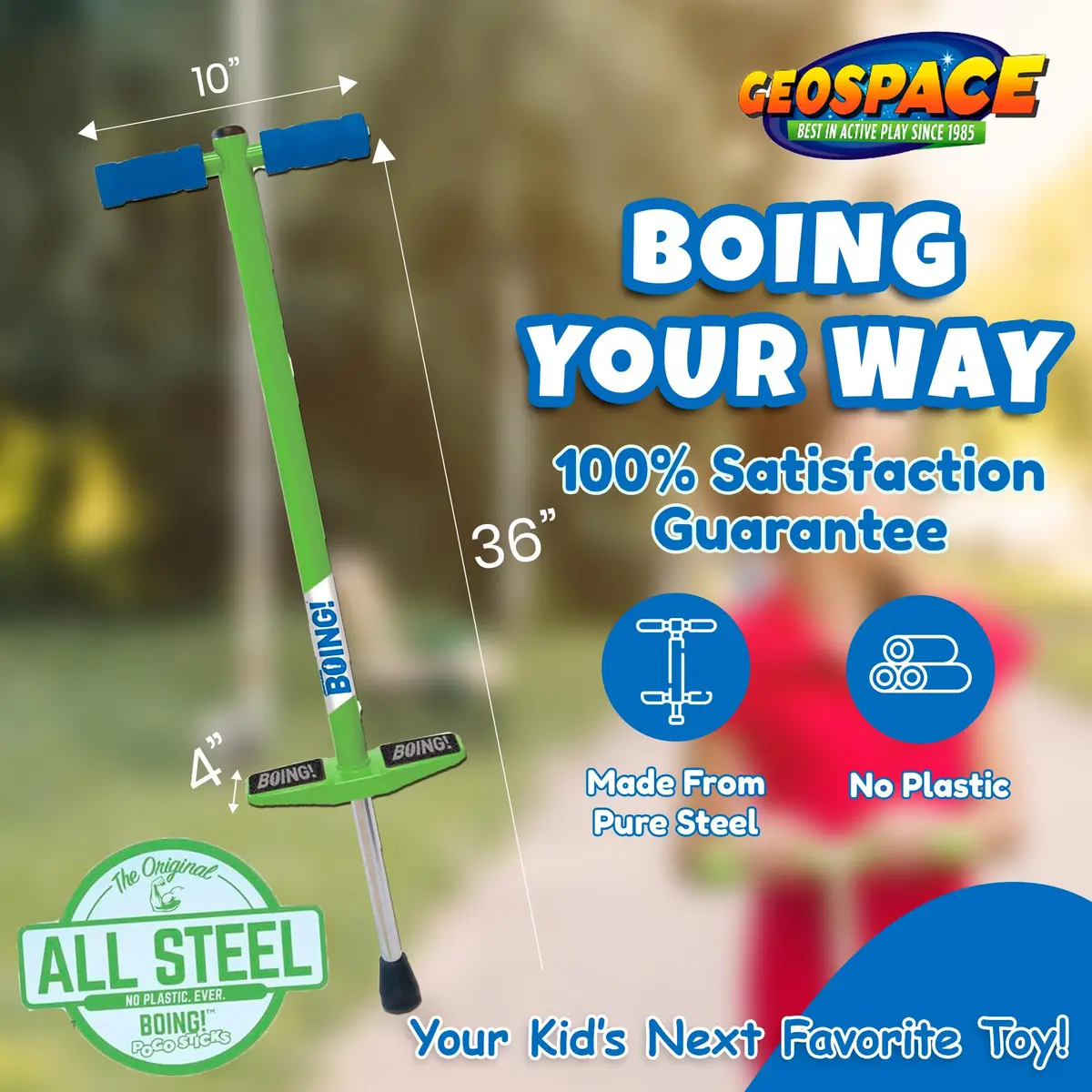 Geospace Jumparoo BOING! JR. Steel POGO STICK for Kids 50-90 Lbs | Active Outdoor Play - view 4