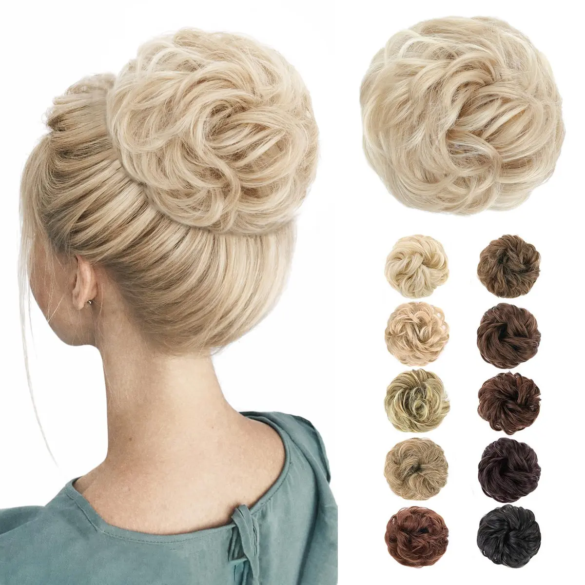MORICA Messy Bun Hair Piece Ash Blonde & Bleach Blonde Heat Resistant Synthetic Hair (1 Count, 35-40g) - main product image